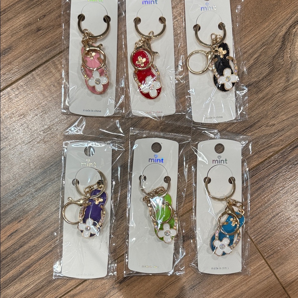 Floral Flip-Flop Keychain Purse Bag Charm Rhinestones